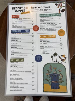 Desert Kid Coffee updated September 2026 menu photo.